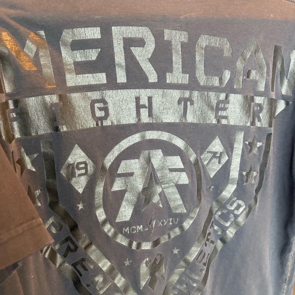 American Fighter black on black distressed tee